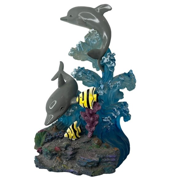 Vintage 1990s Splashing Dolphins Figurine Room Decor Water Coral Moorish 7 in - Picture 2 of 11